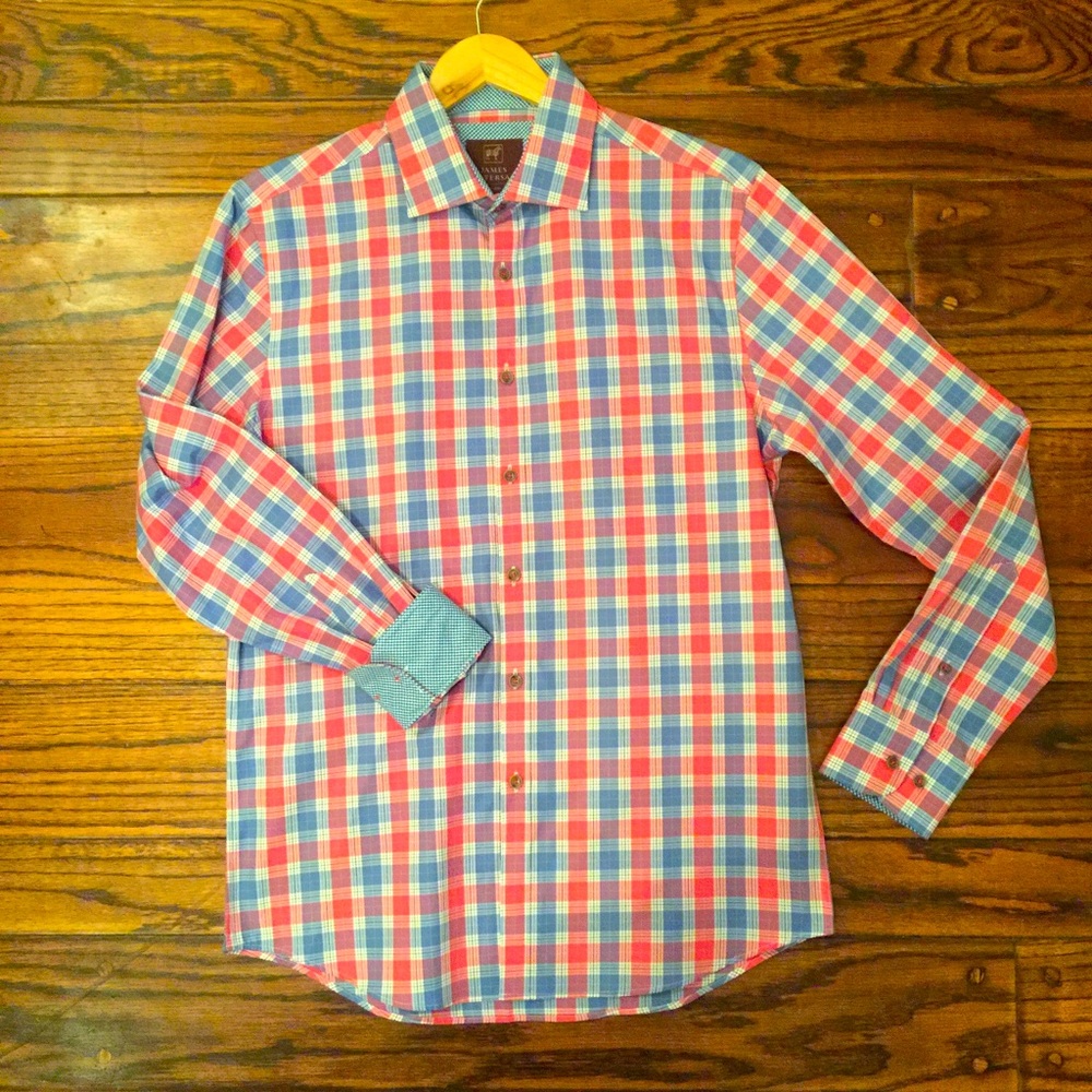 NEW James Tattersall Red Bristol Dress Shirt